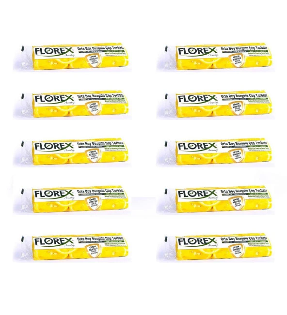 Florex 40 Litre Büzgülü Limon Kokulu Sarı Çöp Torbası Poşeti / 55 x 60 Cm. - 10 Adetlik 10 Rulo ürün görseli 1