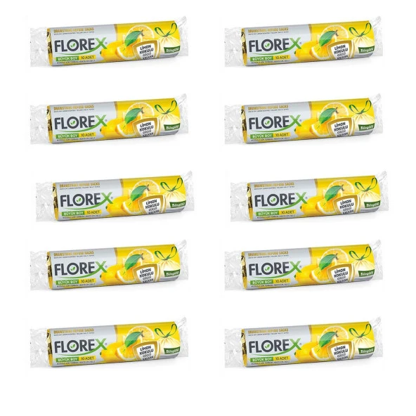 Florex 60 Litre Büzgülü Limon Kokulu Sarı Çöp Torbası Poşeti / 65 x 70 Cm. - 10 Adetlik 10 Rulo ürün görseli 1