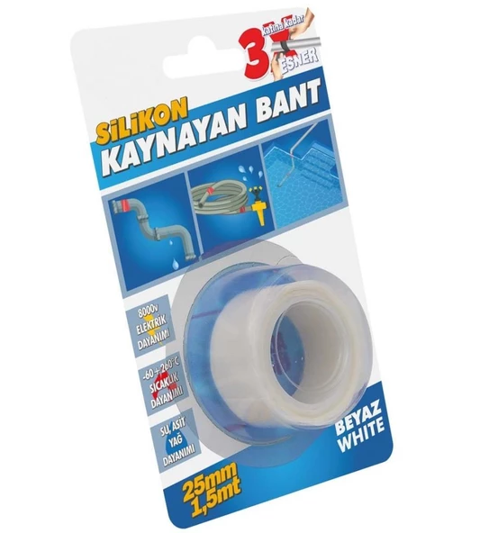 Silikon Kaynayan Çok amaçlı Bant Boru patlak Bandı 3Katına Kadar Esner Su Altında Uygulanabilir 25x1,5Mt-Şeffaf ürün görseli 1