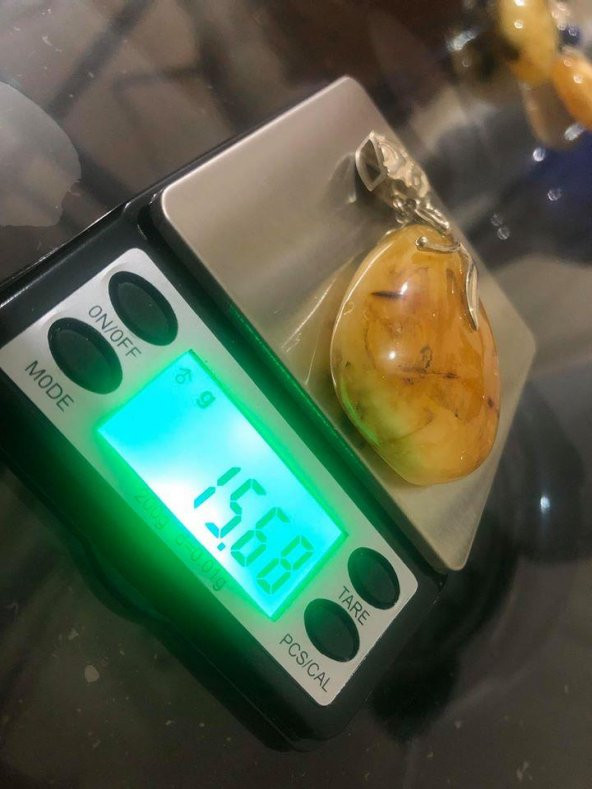 DOĞAL KAYA DAMLA KEHRİBAR KOLYE UCU OTANTİK GÜMÜŞ APARATLI 15,68 Gram ürün görseli 1