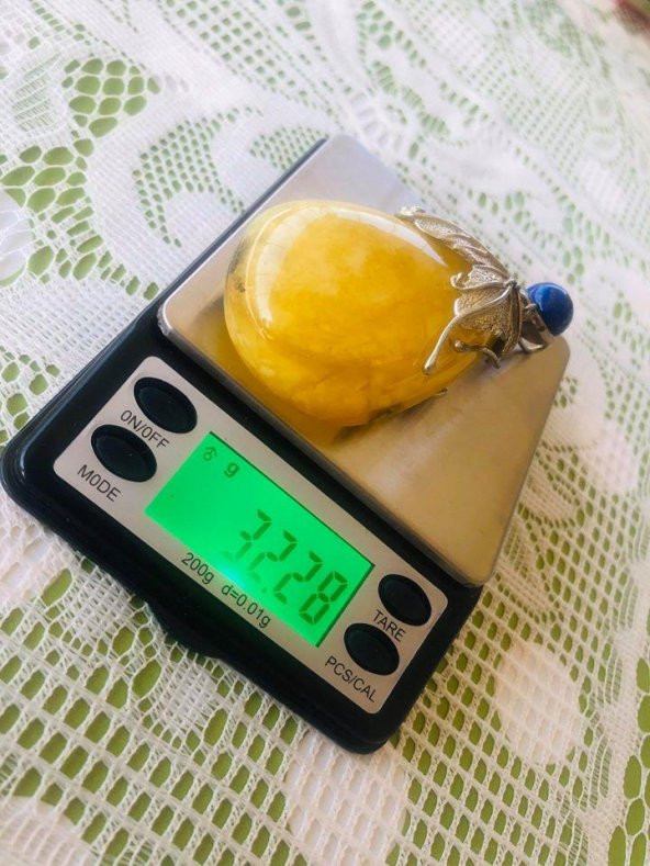 DOĞAL KAYA DAMLA KEHRİBAR LAPİS LAZULİ TAŞLI KOLYE UCU 32,28 Gram ürün görseli 1