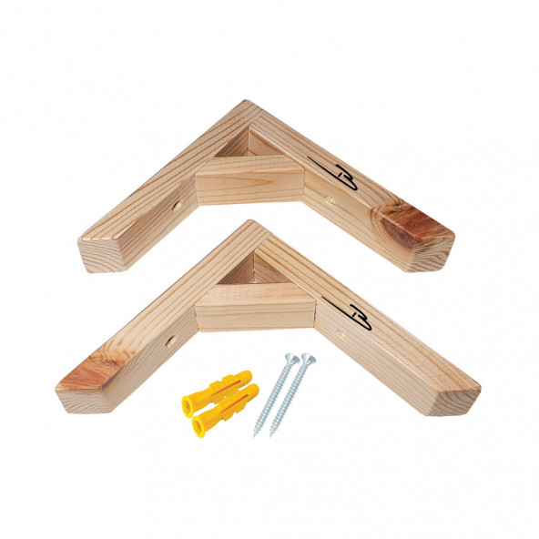 Barış Dizayn Doğal Ahşap Duvar Raf Ayağı 16x16cm Dayanıklı 90 Derece (2li set) ürün görseli 1