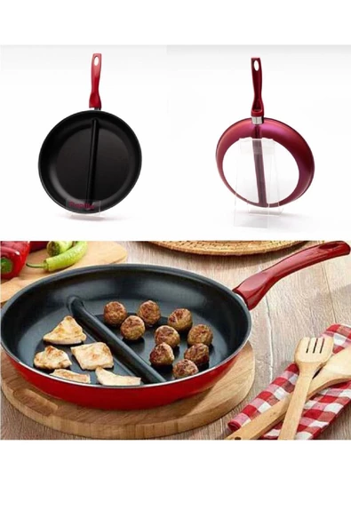30 Cm Çift Bölmeli Tava 2 Farklı Malzeme Tek Tava Cingöz Bölmeli Tava Kahvaltı Omlet Tavası ürün görseli 1