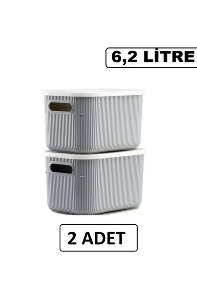 2 Adet Storage 6lt Gri Çok Amaçlı Dolap Düzenleyici Kapaklı Kutu, Dekoratif Anaokulu Saklama Kutusu ürün görseli 1