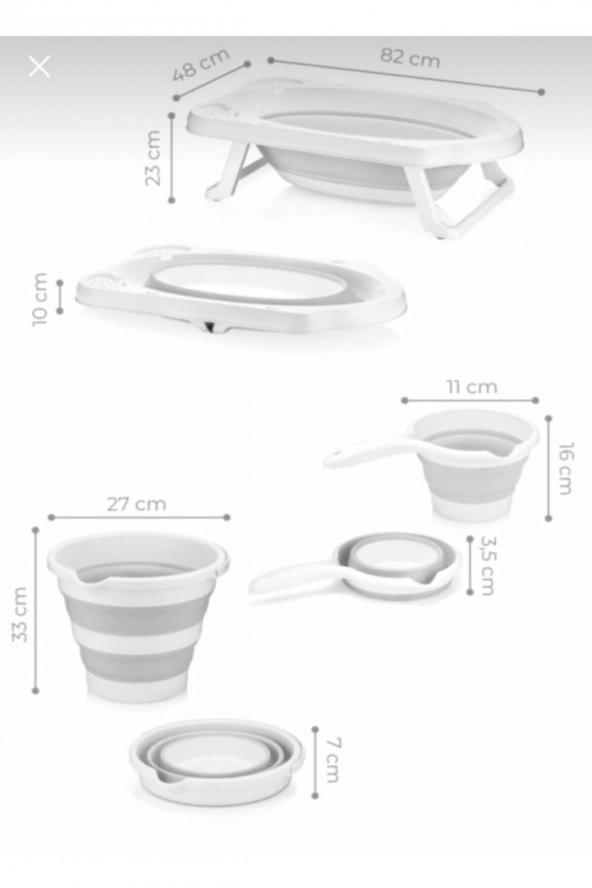 Fileli Gri Katlanır Banyo Seti ürün görseli 1