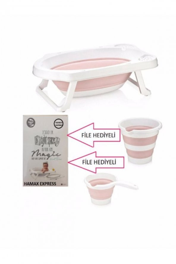 Fileli Gri PEMBE Katlanır Banyo Seti UF ürün görseli 1