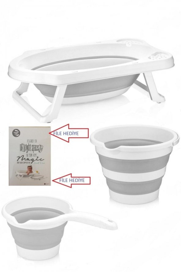 Fileli Gri Katlanır Banyo Seti - Resim 3
