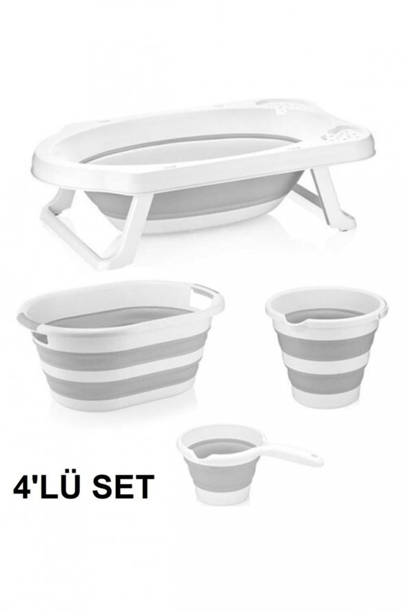 Katlanabilir Banyo Seti Gri 4 lü Set - Resim 3