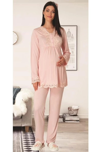 Carpediem L.R. 1501 Bayan Hamile Lohusa Pudra Pijama Takımı ürün görseli 1