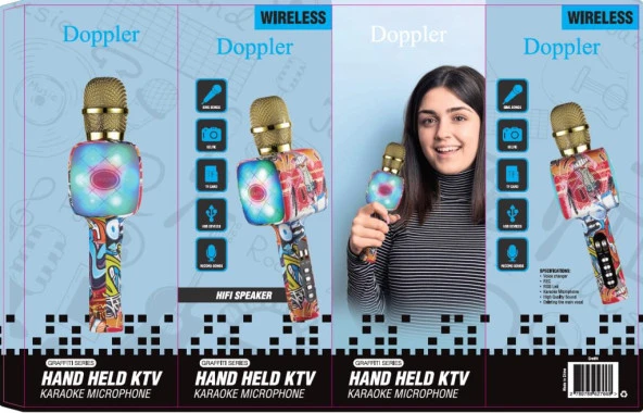 Doppler Graffiti Karaoke Mikrofonu Ses Değiştirme Özellikli Işıklı Yeni Kayıt Özellikli ürün görseli 1