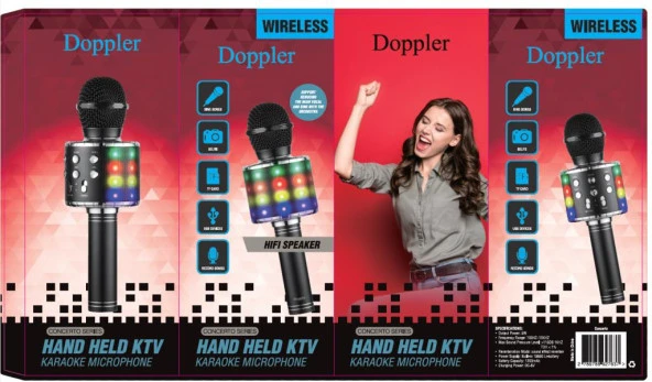 Doppler Concerto Karaoke Mikrofonu Işıklı Yeni Kayıt Özellikli SİYAH ürün görseli 1