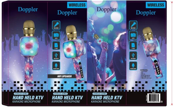 Doppler Stardust Karaoke Mikrofonu Ses Değiştirme Özellikli Işıklı Yeni Kayıt Özellikli ürün görseli 1