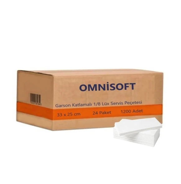 Omnisoft 33x25 cm 1/8 Garson Katlı Lüks Servis Peçetesi Beyaz 1200 Ad ürün görseli 1
