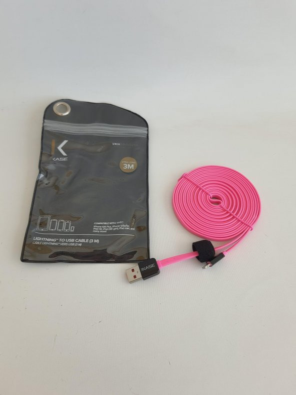 The Kase Lightning Şarj Data Kablosu 3mt Pembe - Resim 3