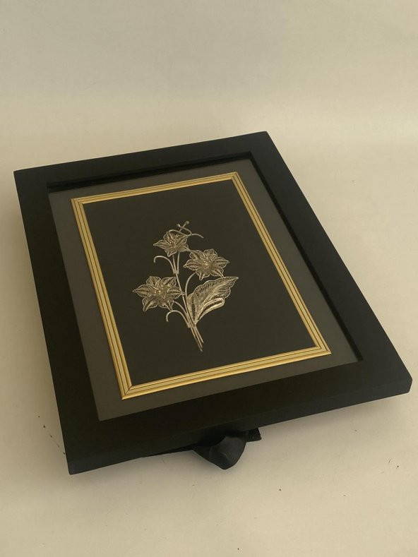 El İşçilikli Telkari Çiçek Tablo 35x27 cm - Resim 5