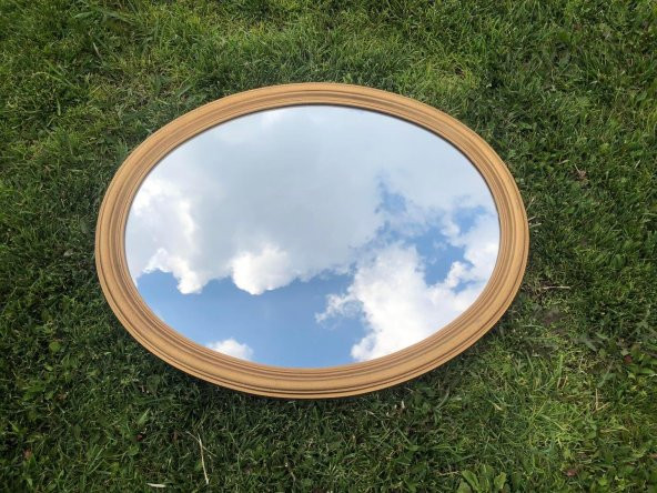 Vintage Oyma Desenli Plastik Çerçeveli Oval Ayna 77x63 cm ürün görseli 1