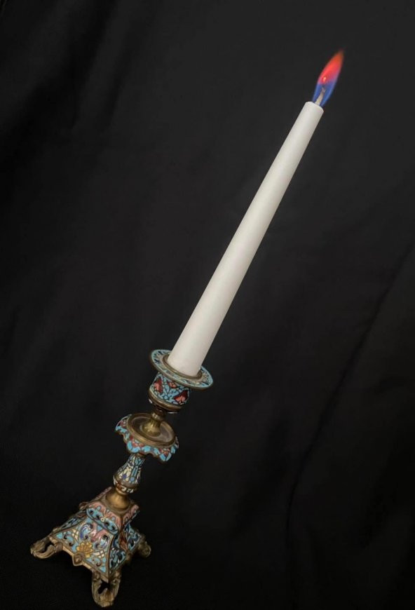 Çift Renkli Alevli Şamdan Mumu 20 cm (Beyaz) ürün görseli 1