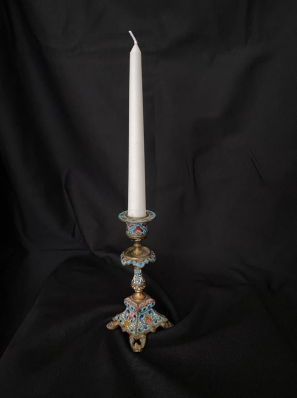 Çift Renkli Alevli Şamdan Mumu 20 cm (Beyaz) - Resim 2