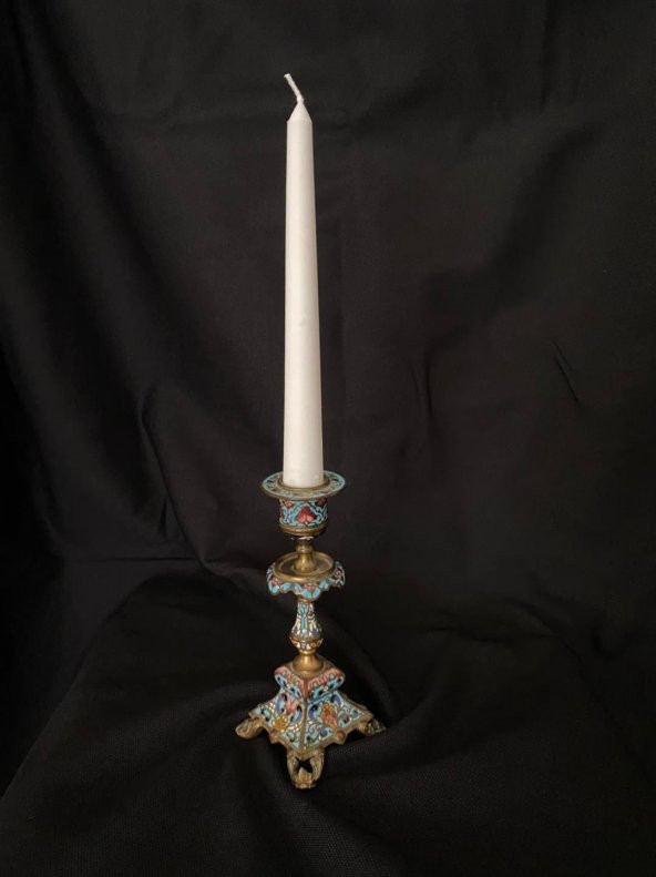 Çift Renkli Alevli Şamdan Mumu 20 cm (Beyaz) - Resim 3