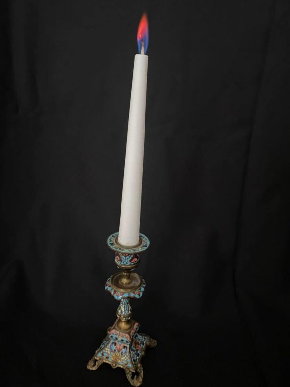 Çift Renkli Alevli Şamdan Mumu 20 cm (Beyaz) - Resim 4