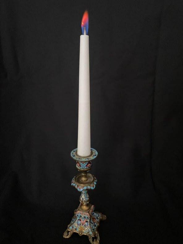 Çift Renkli Alevli Şamdan Mumu 20 cm (Beyaz) - Resim 5