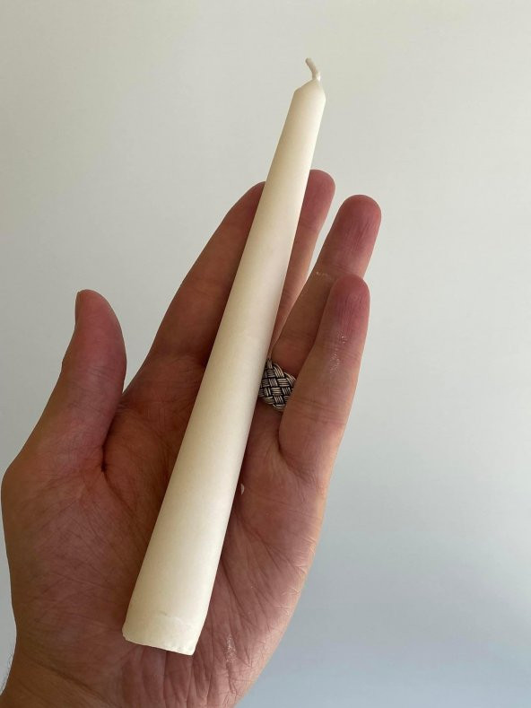 Çift Renkli Alevli Şamdan Mumu 20 cm (Beyaz) - Resim 7