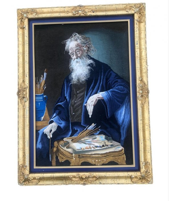 Abbas Katouzian Yaşlı Adam Portresi İran Tebriz Halı Tablo 90x120 cm ürün görseli 1