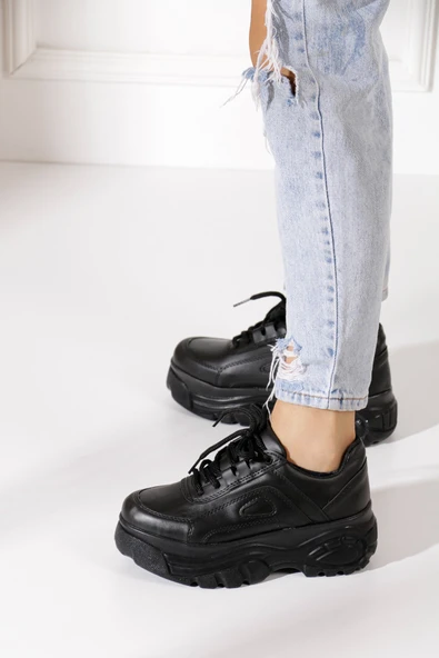 Günlük Kadın Spor Ayakkabı Yüksek Taban 6 Cm Sneaker Siyah - Beyaz - Bej - Rugan - Süet 001 ürün görseli 1