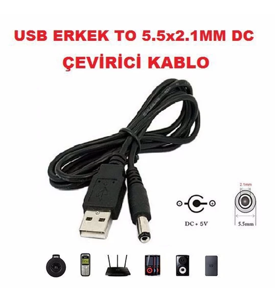 Usb Erkek to 5.5x2.1mm DC Çevirici Kablo Mini Hoparlör Notebook Soğutucu Harici Dvd Usb Hub ürün görseli 1