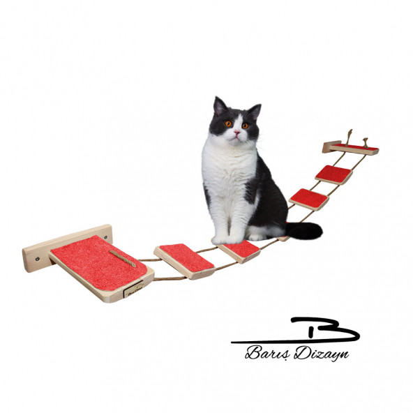 Barış Dizayn Tırmalama halısı kaplı ipli kedi merdiveni kedi köprüsü duvar yolu parkur (120cm) Kırmızı ürün görseli 1
