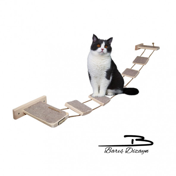 Barış Dizayn Tırmalama halısı kaplı ipli kedi merdiveni kedi köprüsü duvar  yolu parkur (120cm) Kahve ürün görseli 1