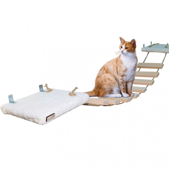 Barış Dizayn Peluş Basamaklı Kedi Köprüsü Peluş Raf Duvar Kedi Yolu Parkur Bej (130cm) ürün görseli 1