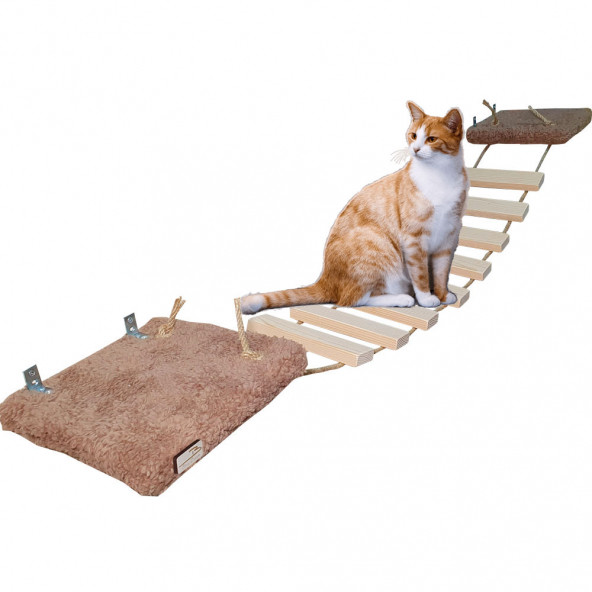 Barış Dizayn Peluş Basamaklı Kedi Köprüsü Peluş Raf Duvar Kedi Yolu Parkur Kahve (130cm) ürün görseli 1
