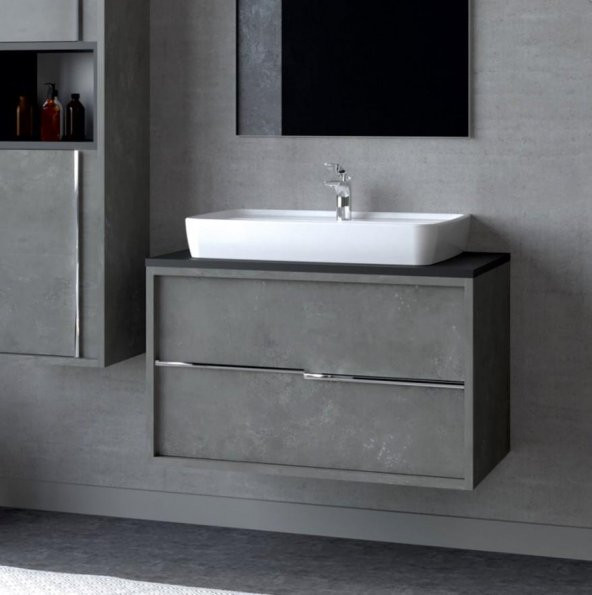 Denko Matia 80 cm MDF Retro Gümüş Banyo Dolabı Alt Modül ve Lavabo ürün görseli 1