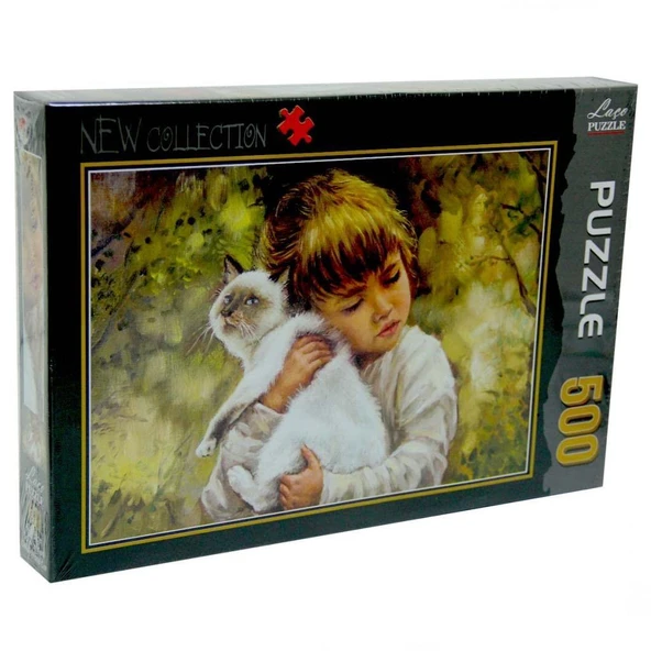 Laço Puzzle Çocuk ve Kedi Portre 500 Parça Yapboz ürün görseli 1