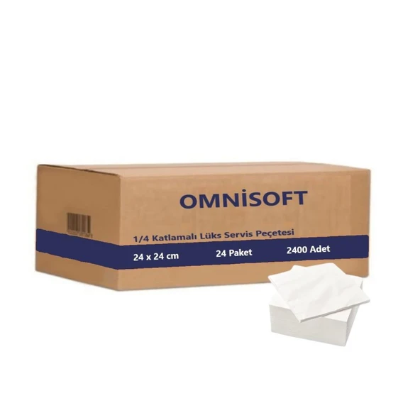Omnisoft 24x24cm 1/4 Çift Katlı Lüks Servis Peçetesi Beyaz 24 Paket 2400 Ad ürün görseli 1