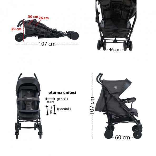 Biddy Pitty Picco Baston Bebek Arabası Dark Grey Melange ürün görseli 1