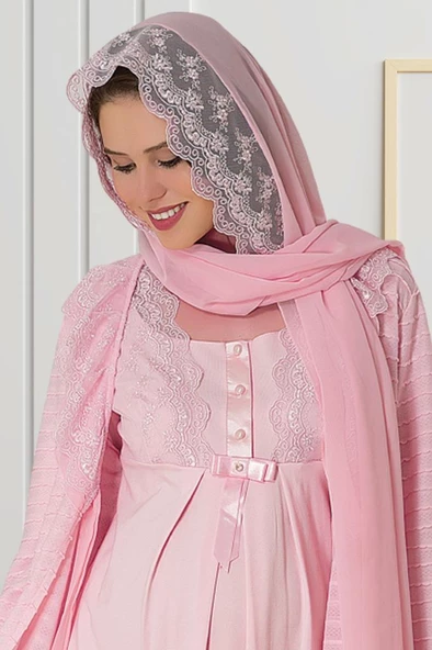 Mecit 0022 Bayan Pembe Şifon Şal - Resim 3