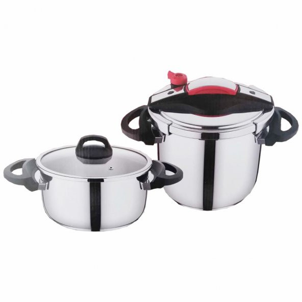 Falez Twist Cook 4+7 Litre Düdüklü Tencere Seti Siyah Kırmızı TWC-1002 ürün görseli 1