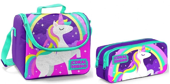 Coral High Beslenme Çantası ve Kalemlik Takım - Mavi - Unicorn - Kız Çocuk ürün görseli 1