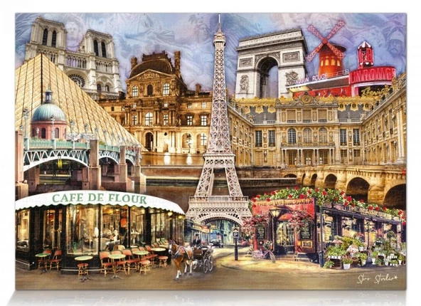 Star Puzzle 1000 Parçalık Fransa Kolajı ve Eyfel Kulesi Puzzle ürün görseli 1