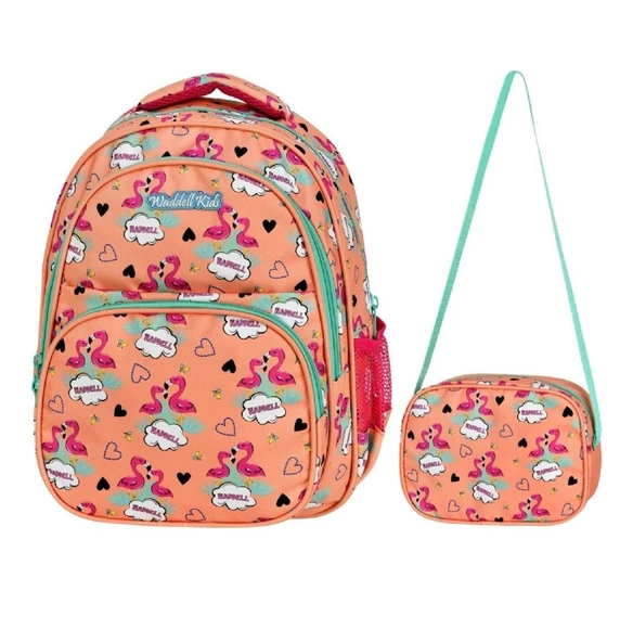 Waddell Turuncu Flamingo Somon Kız Çocuk İlkokul Çantası ve Beslenme Çantası ürün görseli 1