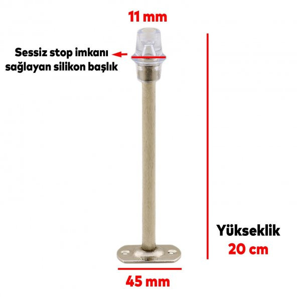 Kapı Stoperi Tamponu 20 cm Krom Metal Vidalı Kapı Stopu Silikonlu - Resim 3