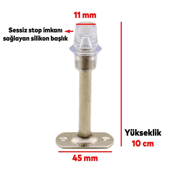 Kapı Stoperi Tamponu 10 cm Krom Metal Vidalı Kapı Stopu Silikonlu - Resim 3