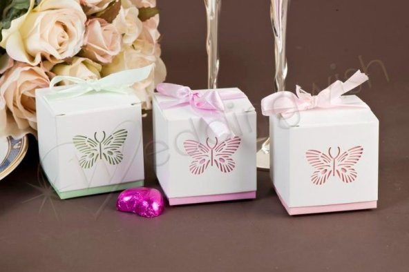 Kelebek Desenli Nikah Şekeri Kutusu 12li Yeşil ürün görseli 1