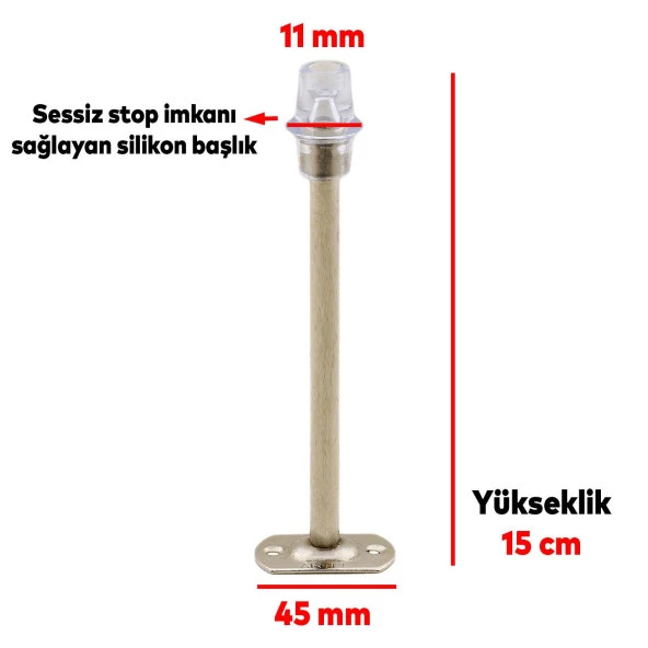 Kapı Stoperi Tamponu 15 cm Krom Metal Vidalı Kapı Stopu Silikonlu - Resim 3