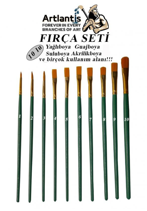 Fırça Seti 10 Lu Resim Fırçası 1 Paket Suluboya Akrilik Boya Guaj Boya Yağlı Boya Fırca Seti Kesik ürün görseli 1