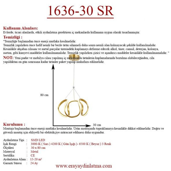 Eray Aydınlatma 1666-30 Sarı Led Avize - Resim 2