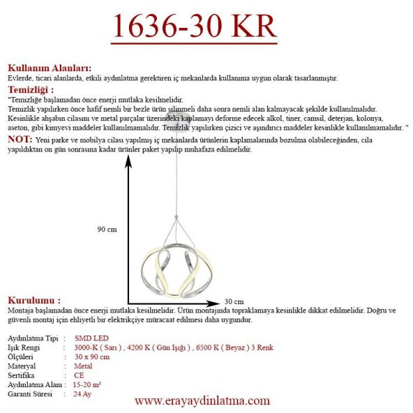 Eray Aydınlatma 1666-30 Krom Led Avize - Resim 4