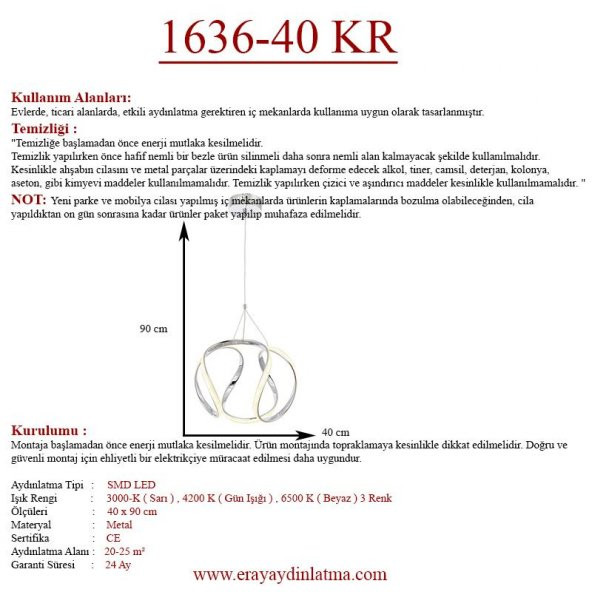 Eray Aydınlatma 1666-40 Krom Led Avize - Resim 3